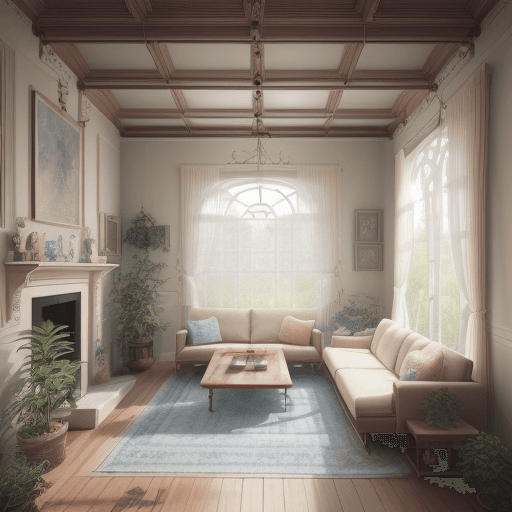 AI generated: High resolution photography interior design, dreamy sunken living room conversation pit, wooden floo...
