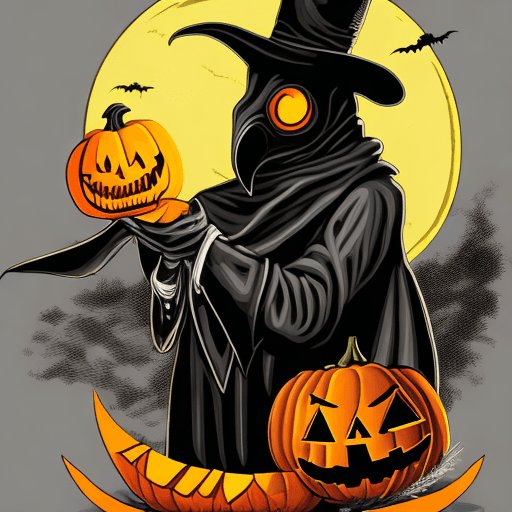 AI generated:  plague doctor on full moon, vector art from adobe illustrator, detailed.  pumpkin and Halloween the...