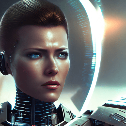 AI generated: Cybernetics, action movie protagonist, female warrior, virus, cyberspace, repeating patterns, unreal...