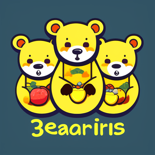 AI generated: 3 bears eating fruit logo vector 2d flat clean lines 