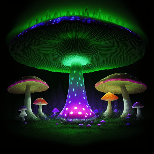 AI generated: large glowing mushroom forest --style raw --v 6.0