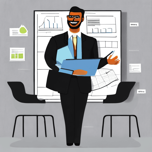 AI generated: png white background, person presenting a plan on a whiteboard, in the style of animated illustratio...