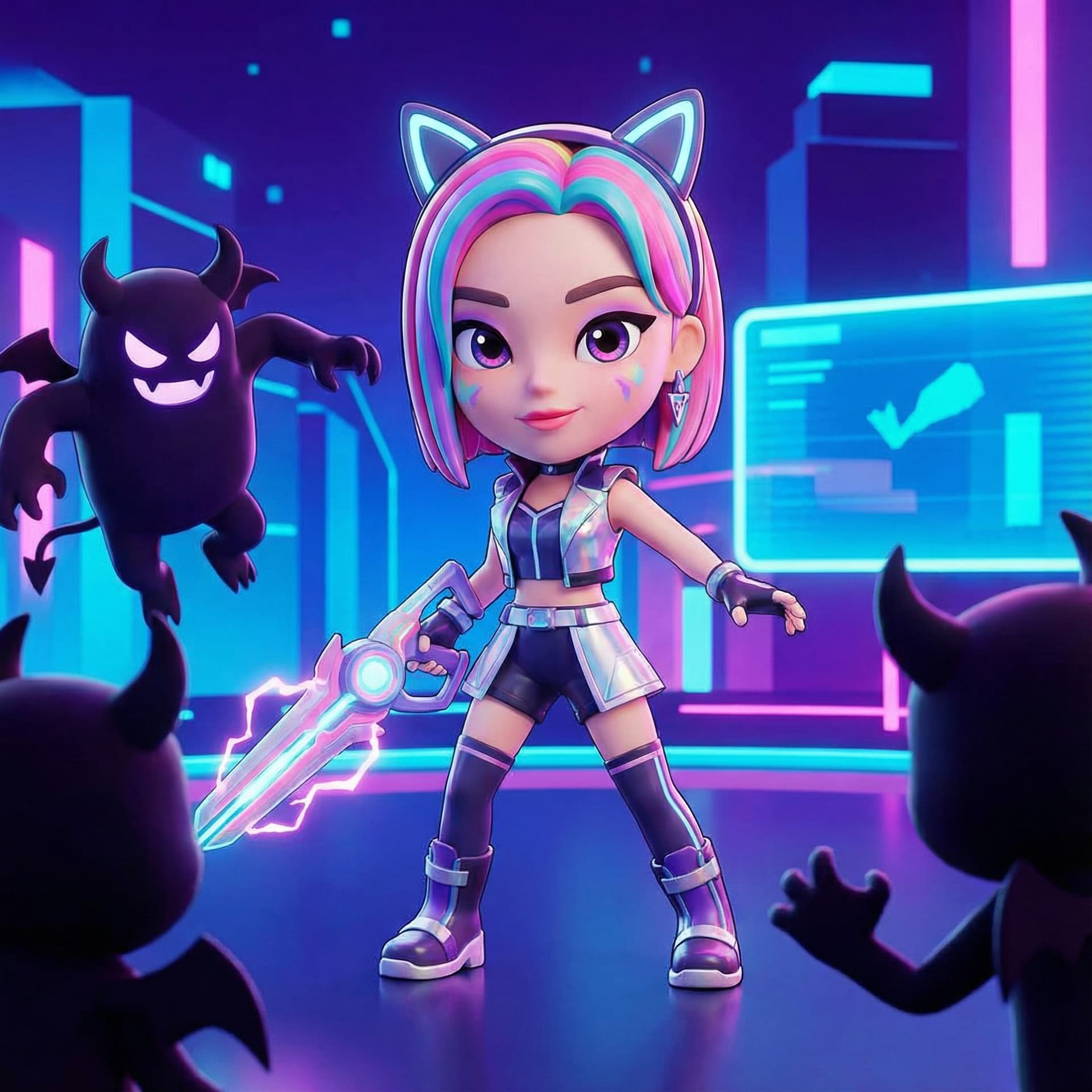 AI generated: “cartoon image type of avatar,” the answer is: KPop Demon Hunters uses 3D animated cartoon avatars i...