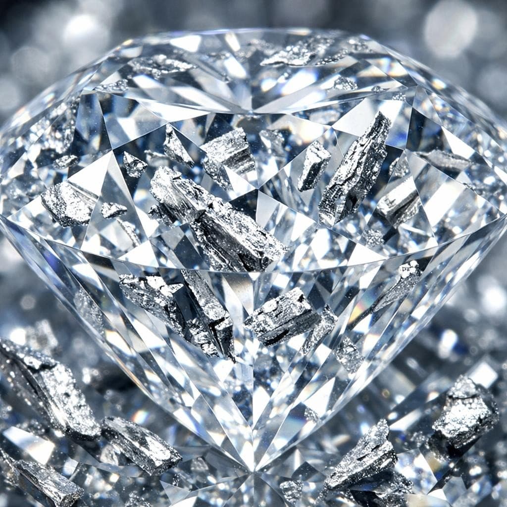 AI generated: a brilliant diamond with shards of platinum scattered through out it