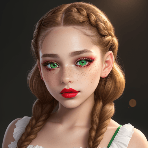 AI generated: A cute girl with light brown braided hair, posing,redlips,full bold makeup,
. Her eyes are emerald g...