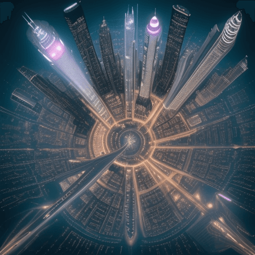 AI generated: Beautiful futuristic city seen from the sky, with lots of streets