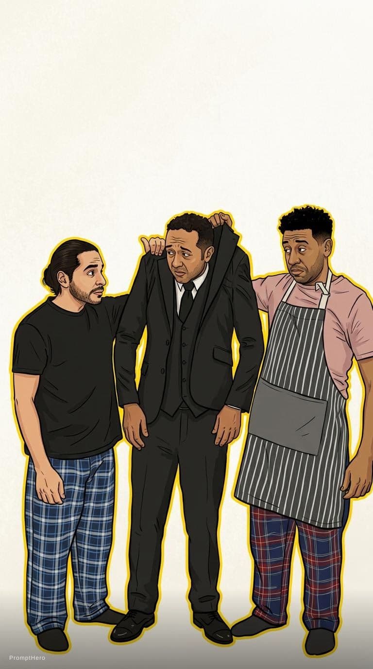 AI generated: illustration, men, three, yellow, outlines --ar 9:16