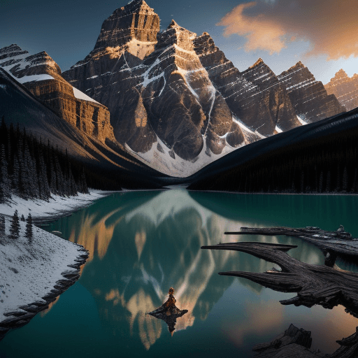 AI generated: Oscar-winning: detail photography, film scenes, Banff National Park, Canada, elves, giant fantasy fl...
