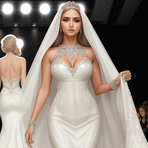 AI generated: gorgeous woman in white dress and sparkling diamonds with intricate details, fashion dress, soft sil...