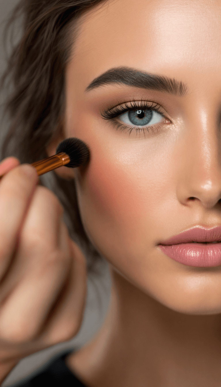 AI generated: Using makeup techniques to sculpt the face by shading and illuminating specific areas, creating dept...