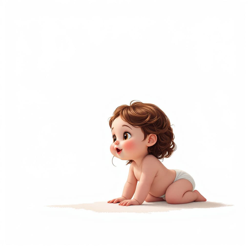 AI generated: a simple cartoon of a beautiful baby with brown hair , white background, princesscore, I can't belie...