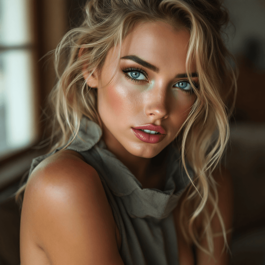 AI generated: sexy beautiful woman, blonde hairs, blue eyes, sexy body, model, looking lovely, realistic photo, cu...