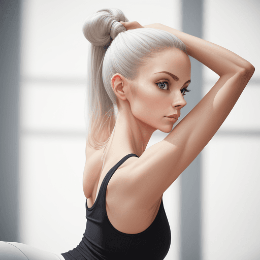 AI generated: skinny white yoga posture, yoga clothes, masterpiece_portrait, ponytail_hairstyle, leaning_forward,(...