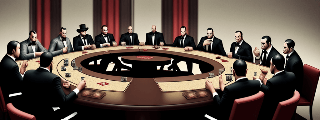 AI generated: mafia,12person,table,game,talking,real face,
