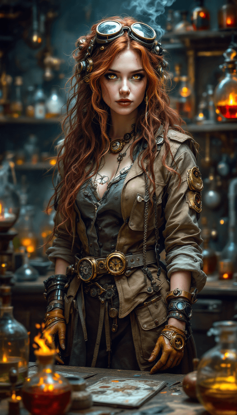 AI generated: The Time-Traveling Alchemist: A brilliant and resourceful scholar with long, dark auburn hair, often...
