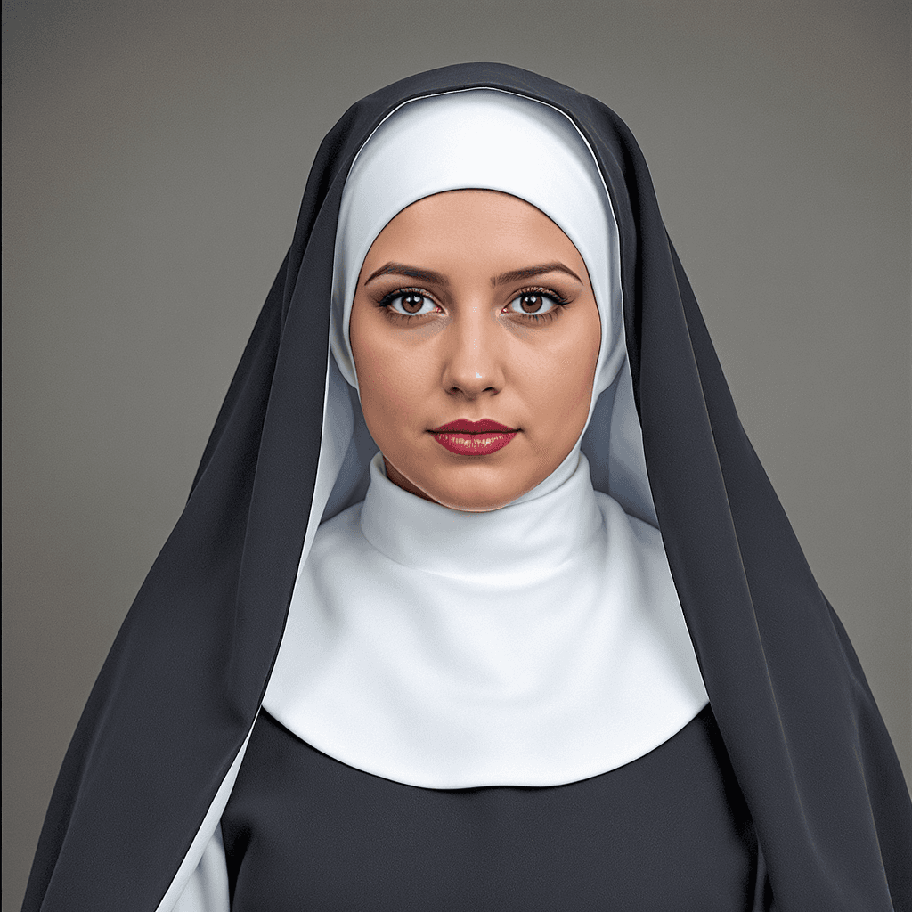 AI generated: a nun without her clothes, only her veil

