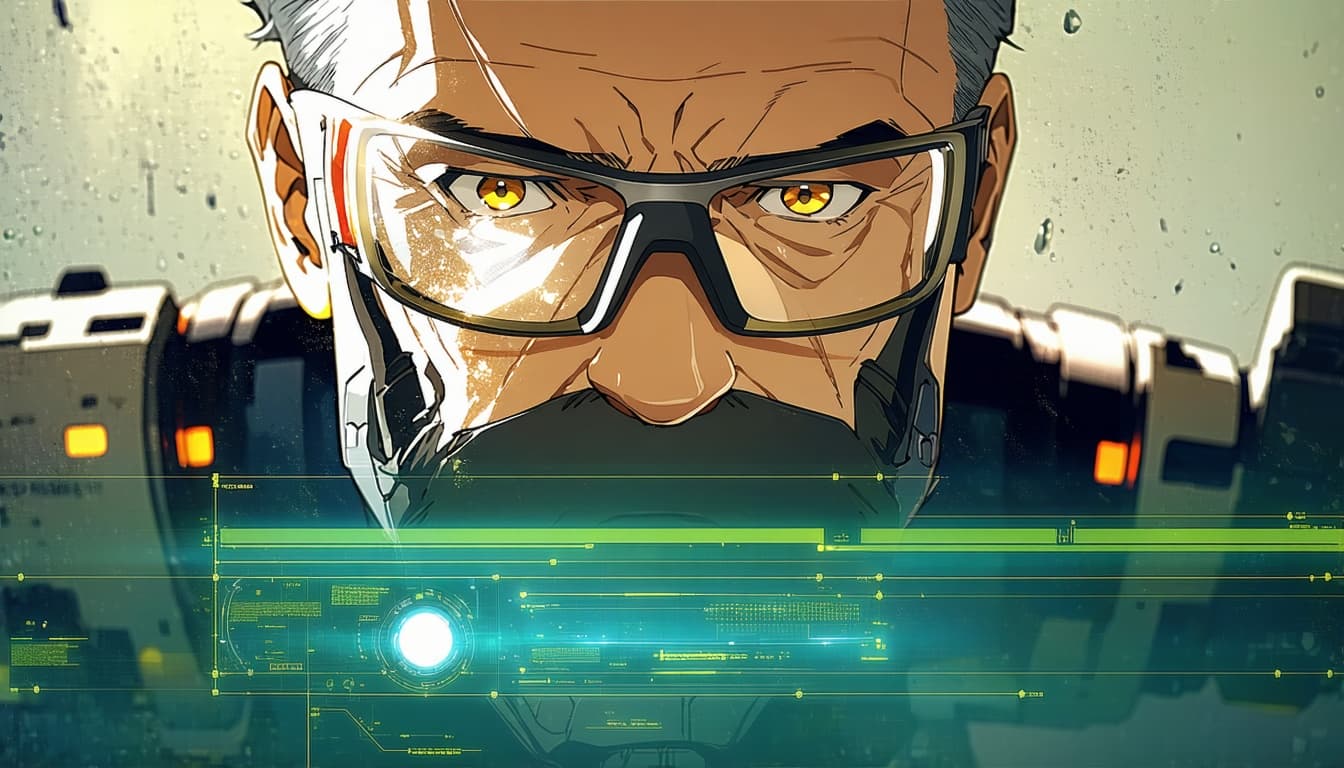 AI generated: High quality portrait of Gordon Freeman from HL2. Art by Makoto Shinkai, Crunchyroll, pixiv, danboor...