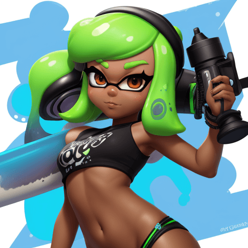 AI generated: splatoon, inkling, dark skin, goddess