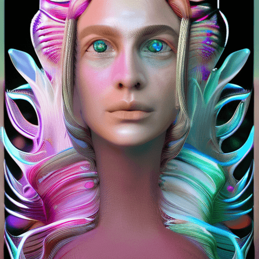 AI generated: Goddess close-up portrait ribcagel. jellyfish phoenix head, nautilus, orchid, skull, betta fish, bio...