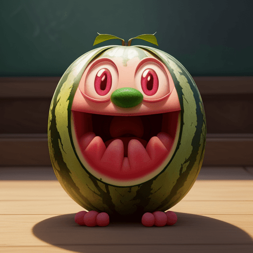AI generated: A happy cartoon watermelon fruit, Pixar Style, perfect composition, 8k artistic photography, photore...
