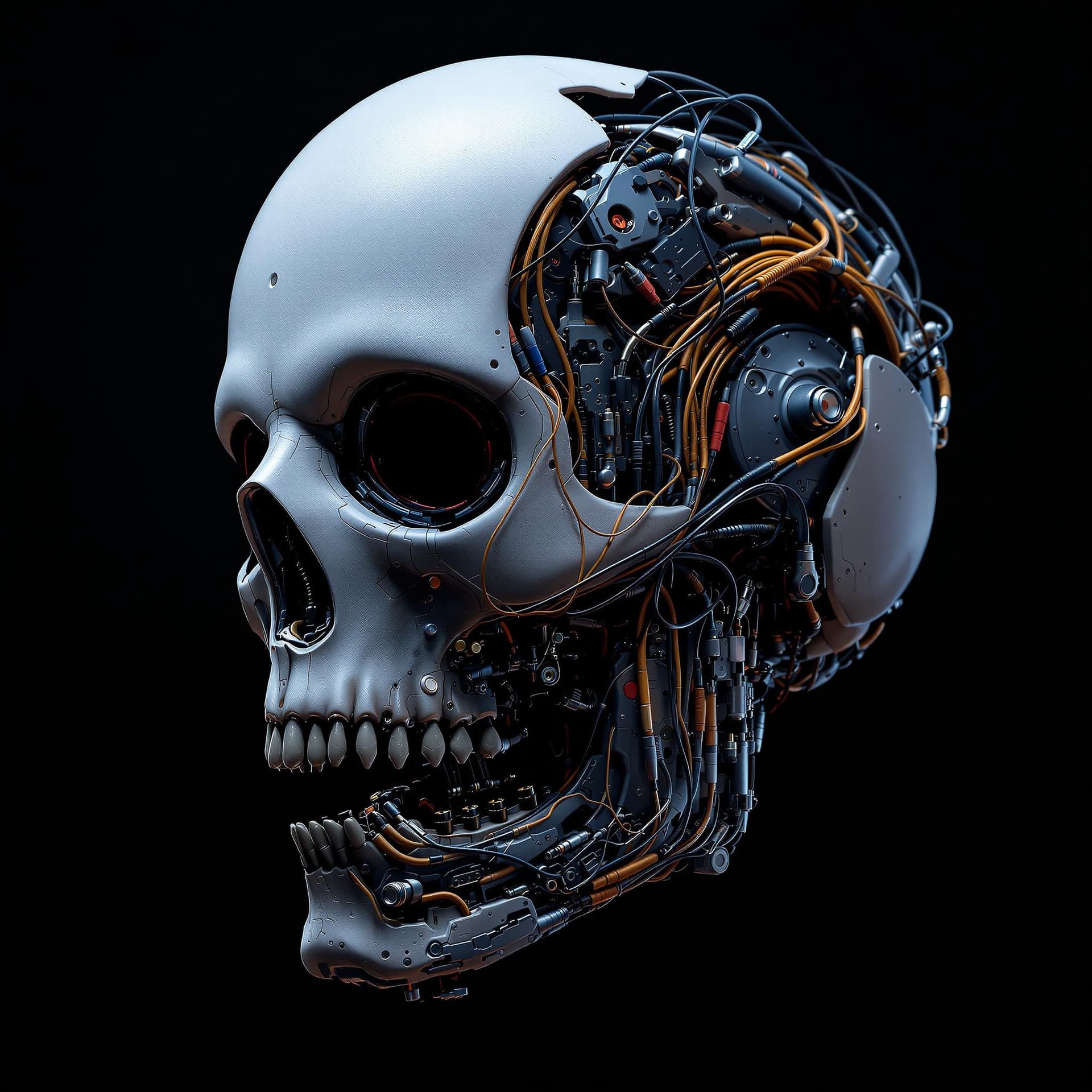 AI generated: highly detailed image of a cybernetic skull, combining elements of both organic and machine, skull i...