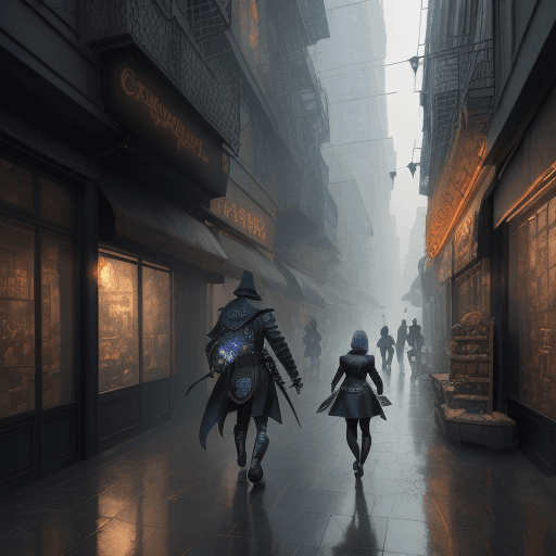 AI generated: D. Strange walk in a city of thieves with a (rogue thief) walking down the street, 8k, masterpiece, ...