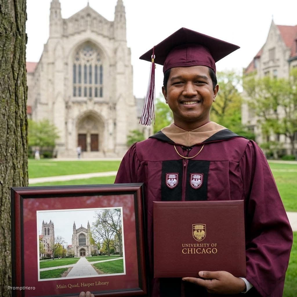 AI generated: Create your Graduation image using a Prompt University of Chicago should be Visible ,graduation attr...