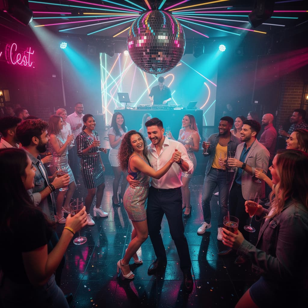 AI generated: Having fun at disco club