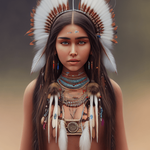 AI generated: jahnvi chauhan, mdjrny-v4 style portrait photograph of Madison Beer as Pocahontas, young beautiful n...