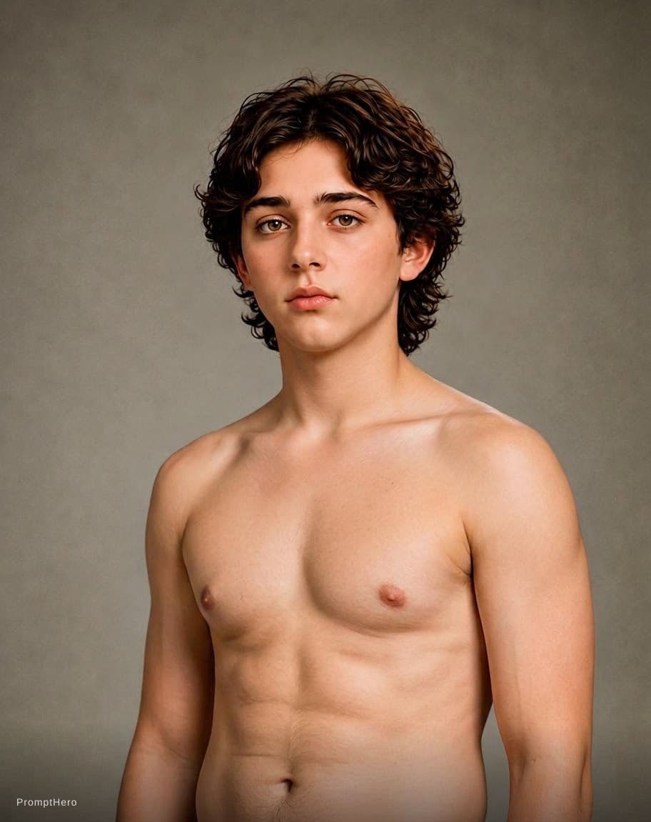 AI generated: Shirtless character. Excess weight is visible on his body. Body with fat covering under the skin. Be...