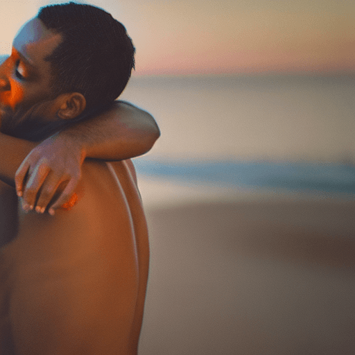 AI generated: Abigail shapiro wearing black lingerie, hugging lance reddick on a beach, intricate detail, photorea...