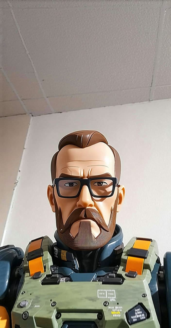 AI generated: High quality portrait of Gordon Freeman from HL2. Art by Makoto Shinkai, Crunchyroll, pixiv, danboor...