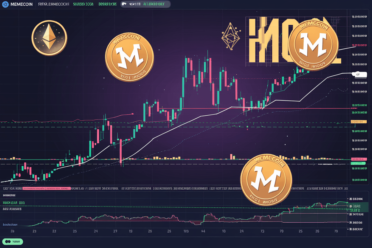 AI generated: memecoin trading.  high energy with value lines going up