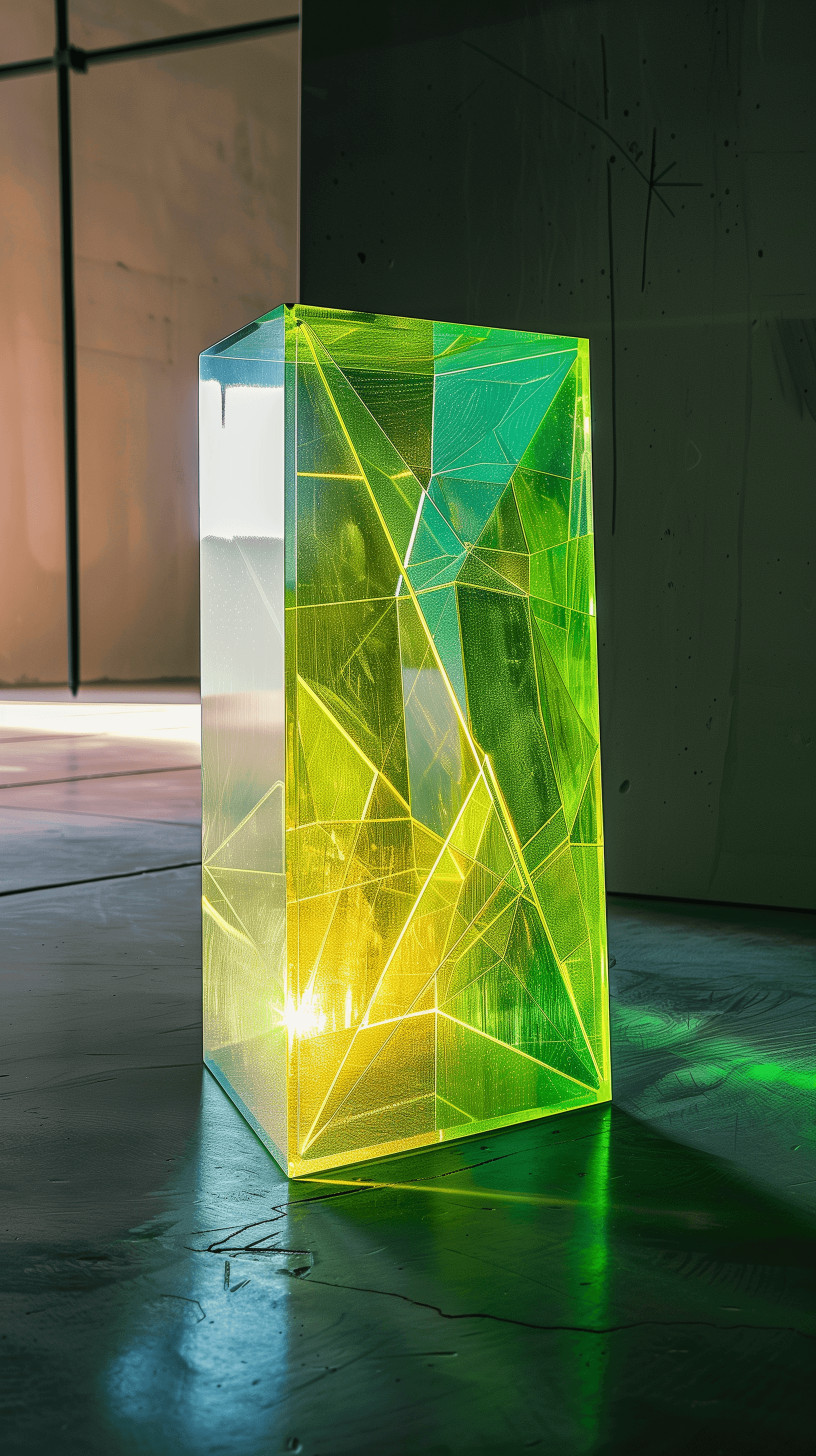 AI generated: productive photography, innovative furniture design featuring a translucent bright light green grada...