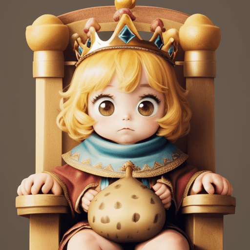 AI generated: “”Tiny patato kings wearing majestic crowns,sitting onthrones,overseeing their vast potato kingdom f...