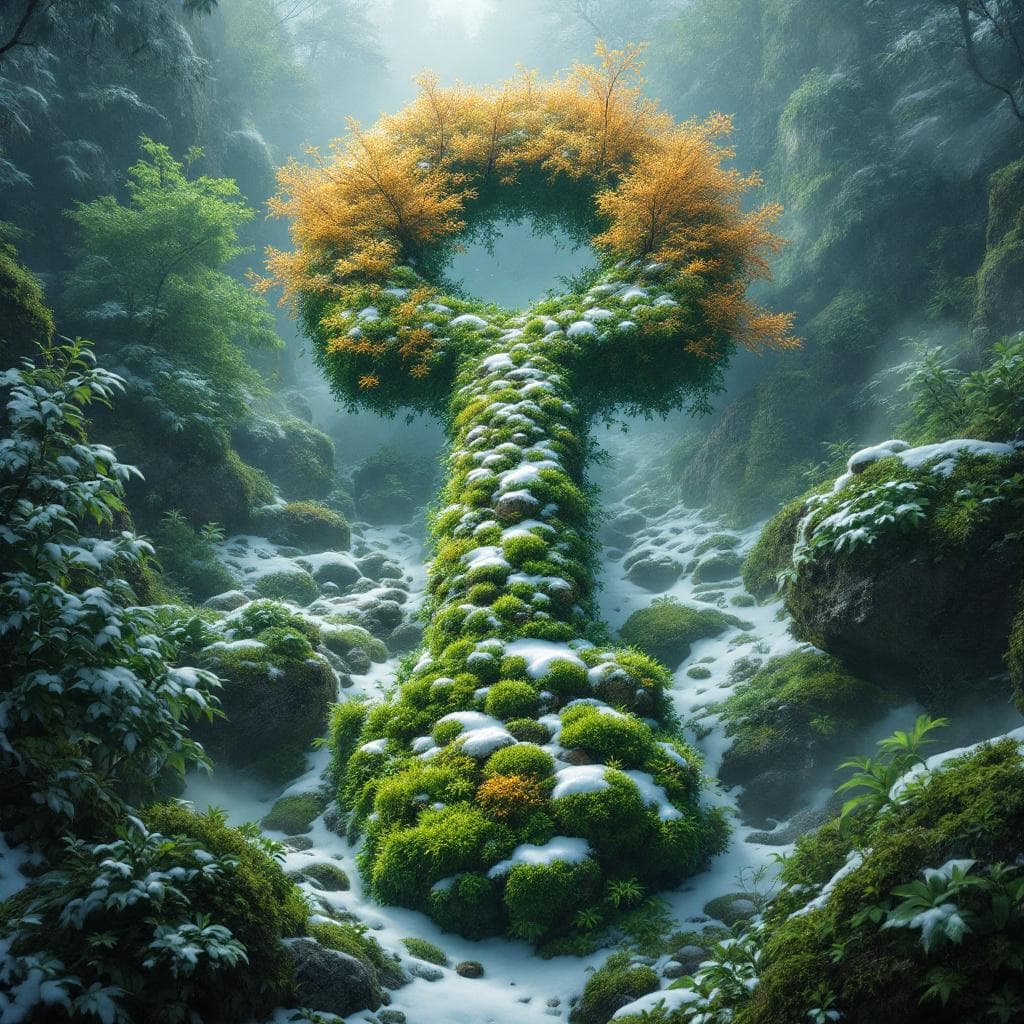 AI generated: Create a key made of nature like trees and snow covered stones going through all the seasons like wi...