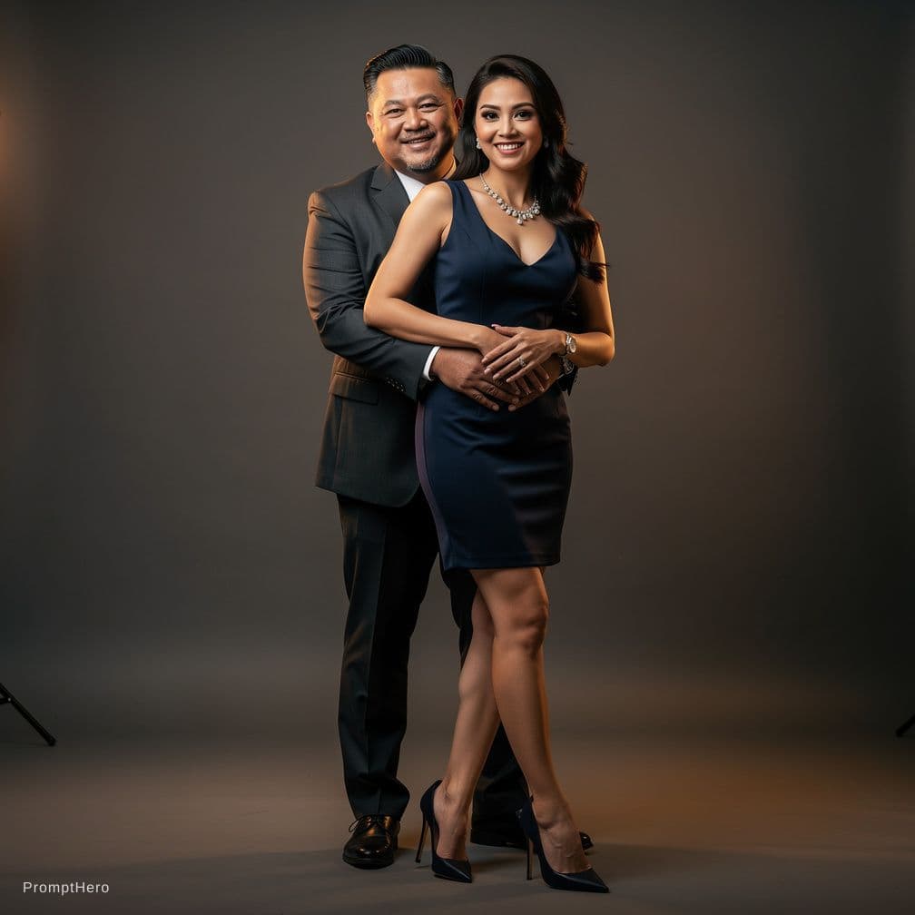 AI generated: Studio foto profesional untuk pre-wedding, ultra-realistis. Menampilkan pasangan Indonesia dengan pe...