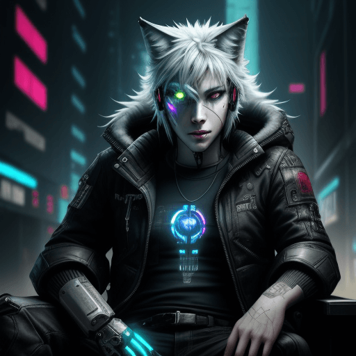 AI generated: Wolf bruning itself but Cyberpunk 