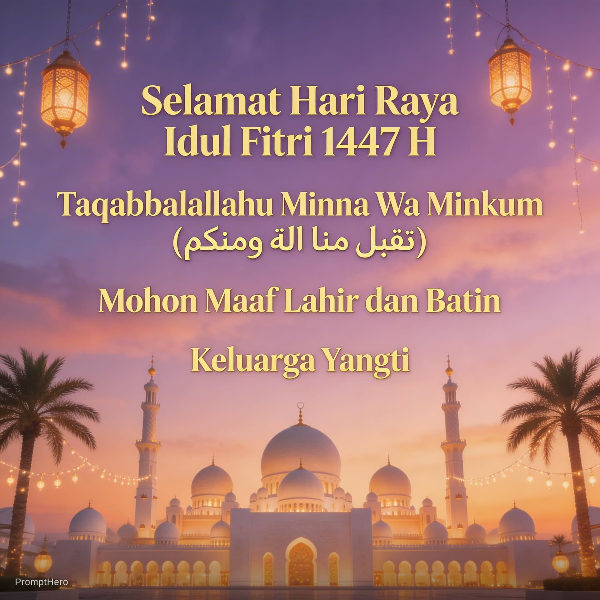 AI generated: اجواء رمضانية ساحرة بجودة 8K


Add text : “Selamat Hari Raya Idul Fitri 1447 H
Taqabbalallahu Minna ...