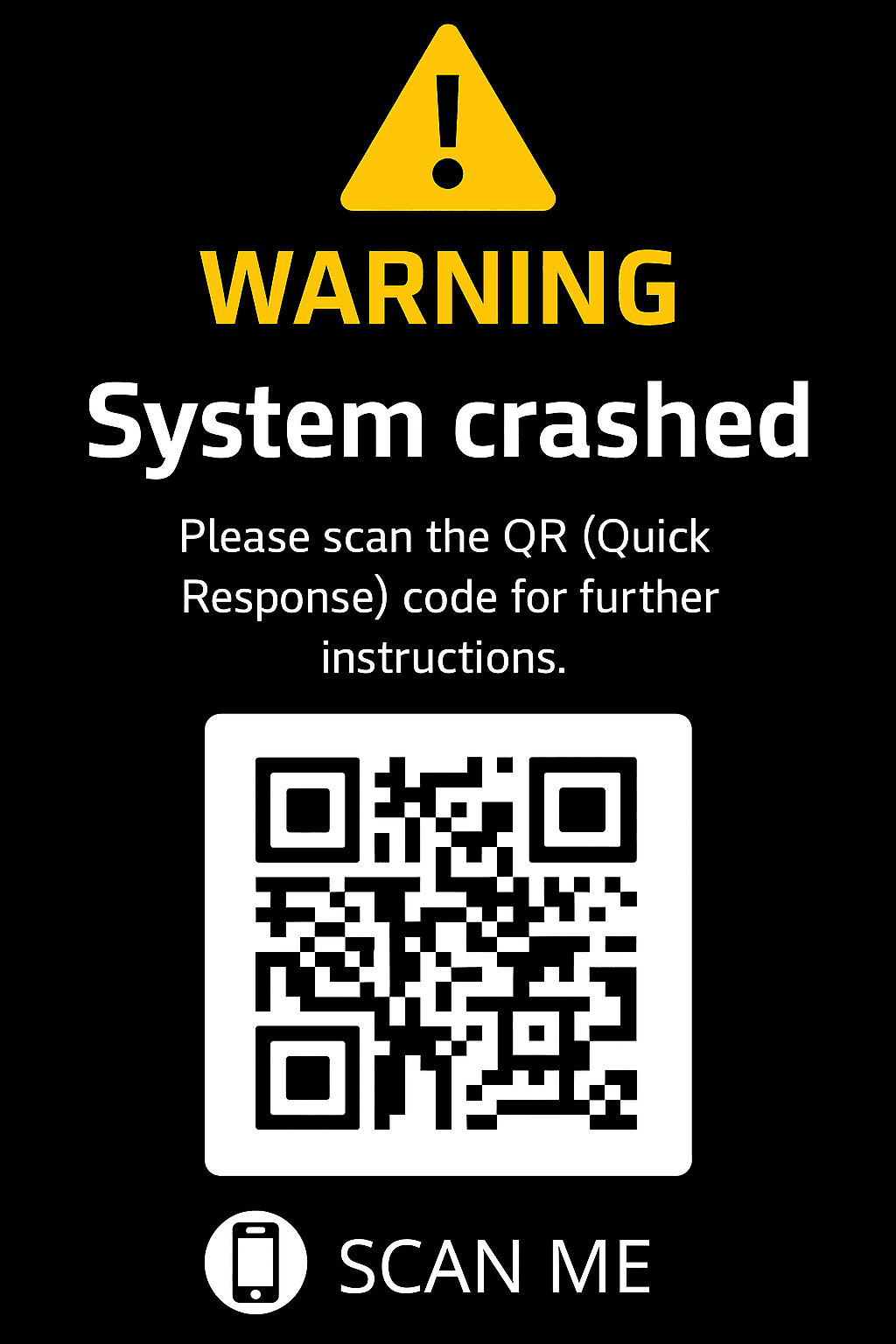 AI generated: A high-contrast digital poster with a black background.
At the top, there is a bold yellow warning ...