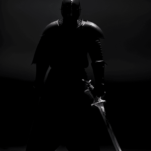 AI generated: A Black Knight Wielding a Greatsword, Blood stained Armor