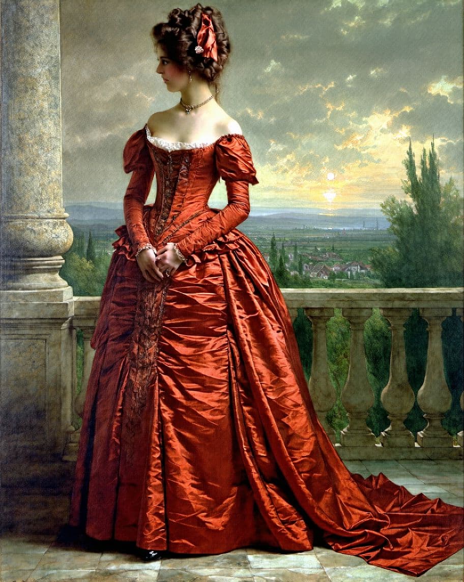 AI generated: Prompt:  (Impressionistic oil painting(( "Marchesa Marianna Florenzi."  (1824) no seu belo vestindo ...