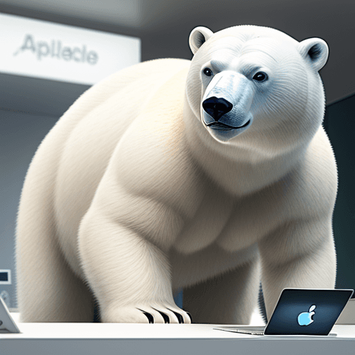 AI generated: a polar bear in a apple store