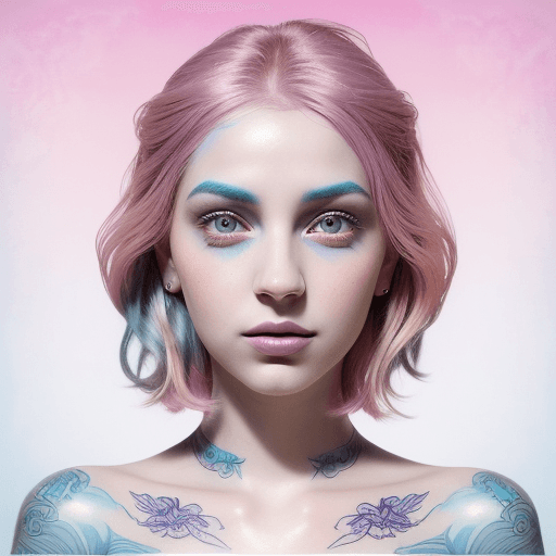 AI generated: beauty beautiful dreamlike  model expressive gaze prismatic tattoo designs by karimah,  rose and lil...