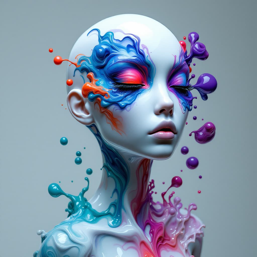 AI generated: surreal, photo-real character with non-gender, featureless humanoid shape and closed eyes in flat, s...