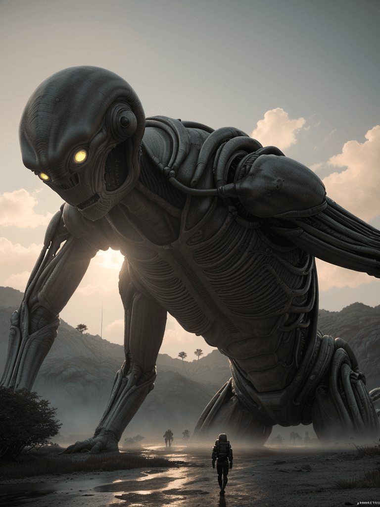 AI generated: Photo of a ultra realistic Alien Invasion , dramatic light, pale sunrise, cinematic lighting, batter...