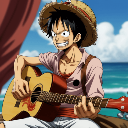 AI generated: luffy, one piece, luffy playing the guitar 
