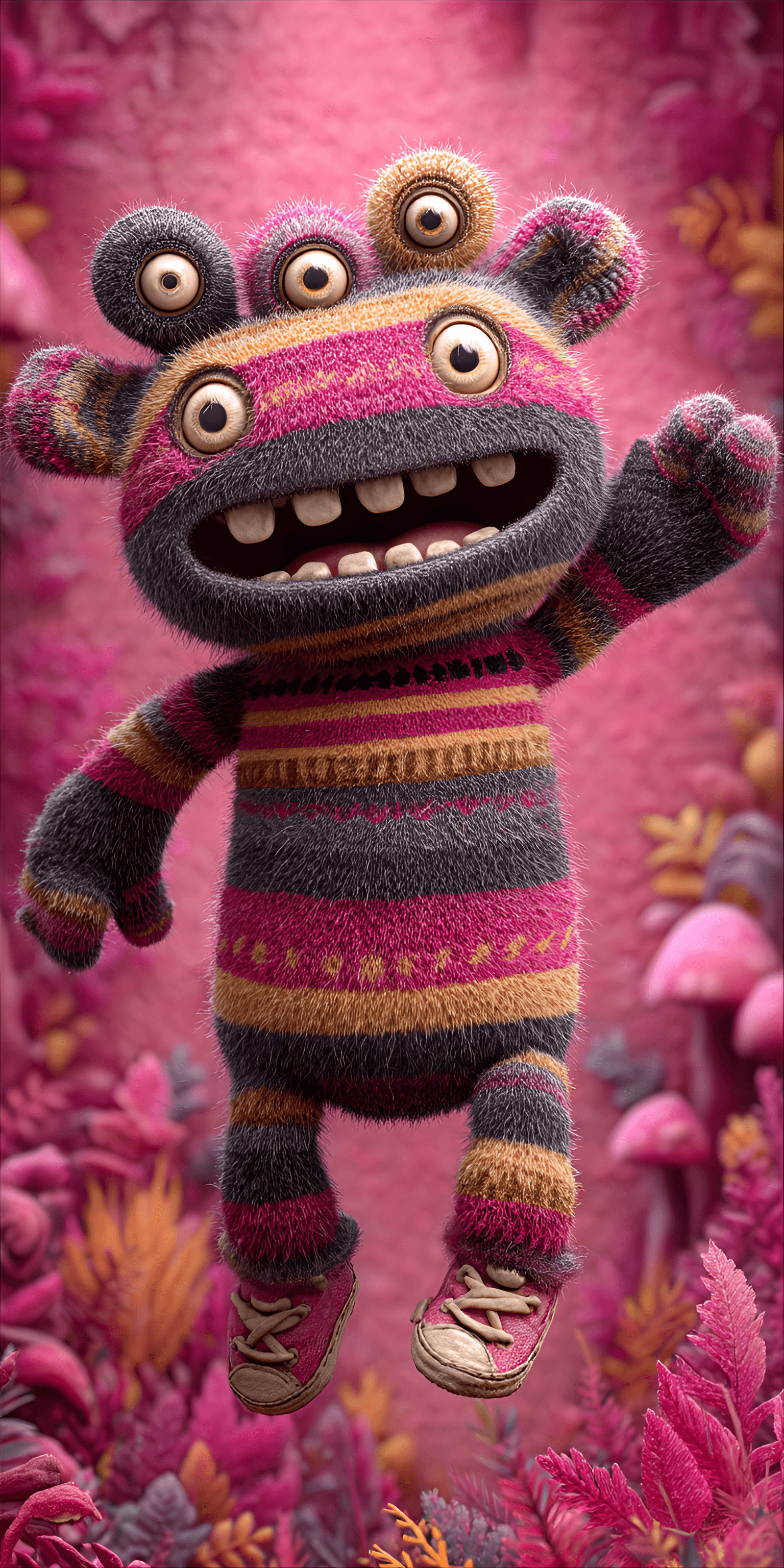 AI generated: funny caricature, comical monster caricature, fictional colorful creature, ageless, with multiple ey...