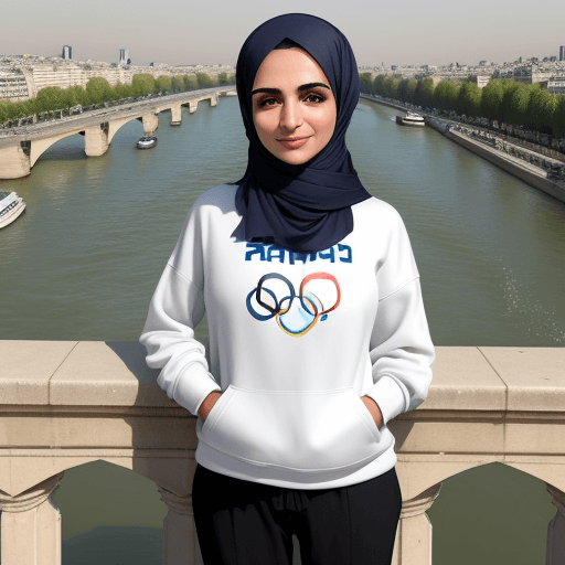 AI generated: "Imagine a photo of a woman who is a member of the Iranian national team in 2024 Olympic. She is smi...