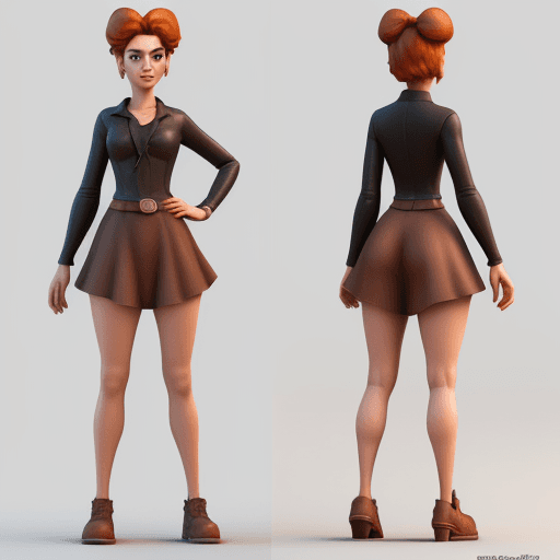 AI generated: 3D model reference of a female character in the style of Disney/Pixar